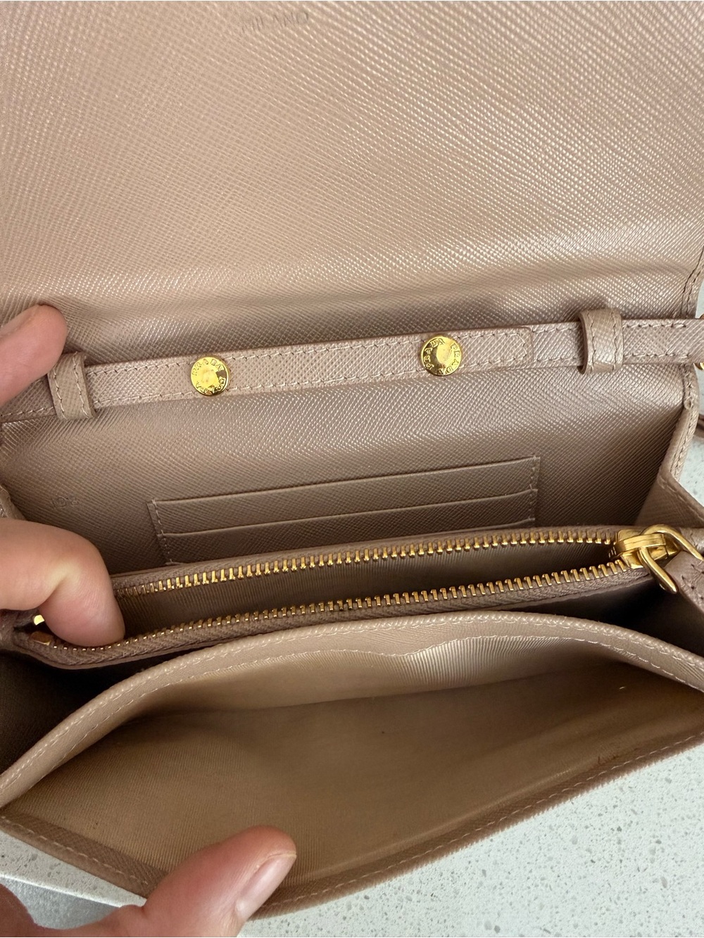 Authentic Prada Saffiano Leather Wallet on Chain / Crossbody – Cameo Beige - Picture 11 of 12